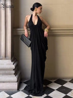 LIAM BLACK HALTER NECK BACKLESS MAXI DRESS