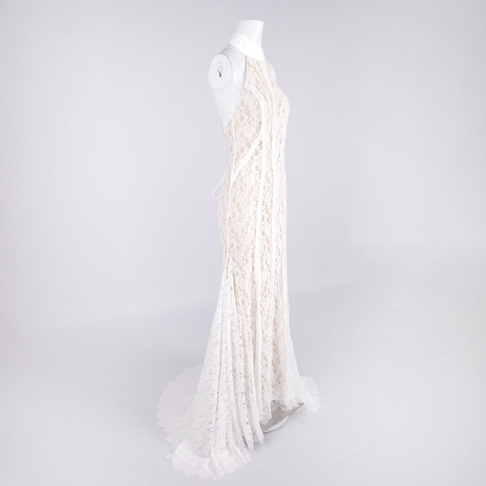 SHANTA WHITE LACE HALTER DRESS