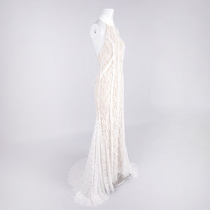 SHANTA WHITE LACE HALTER DRESS