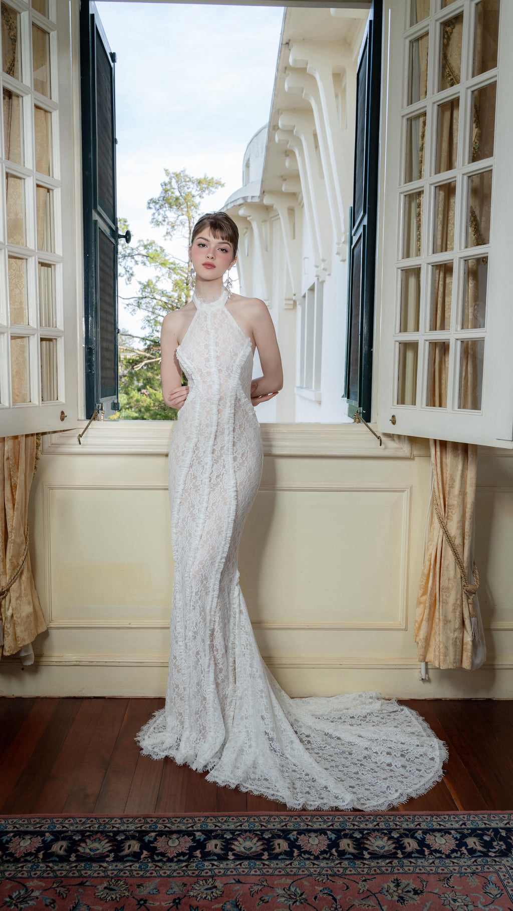 SHANTA WHITE LACE HALTER MAXI DRESS