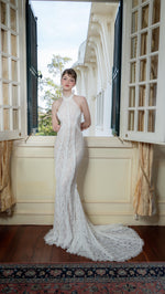 Charger l&#39;image dans la galerie, SHANTA WHITE LACE HALTER DRESS
