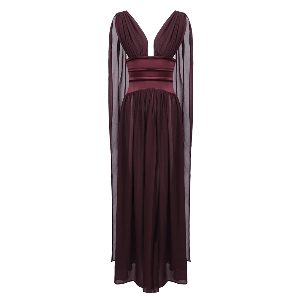 BONNIE ELEGANT BURGUNDY CHIFFON MAXI DRESS