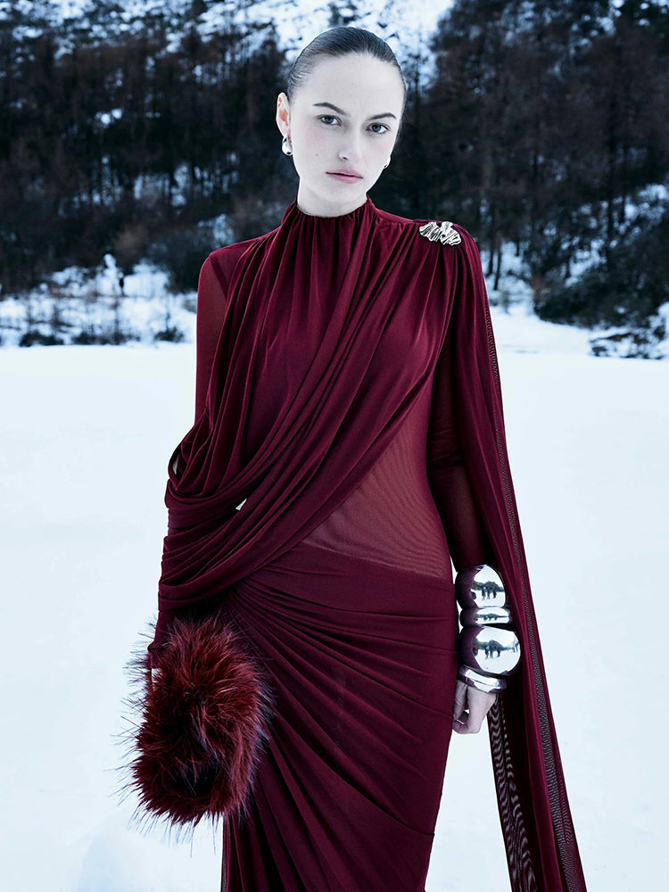 DANIELLE VINTAGE BURGUNDY SLIMMING MAXI DRESS
