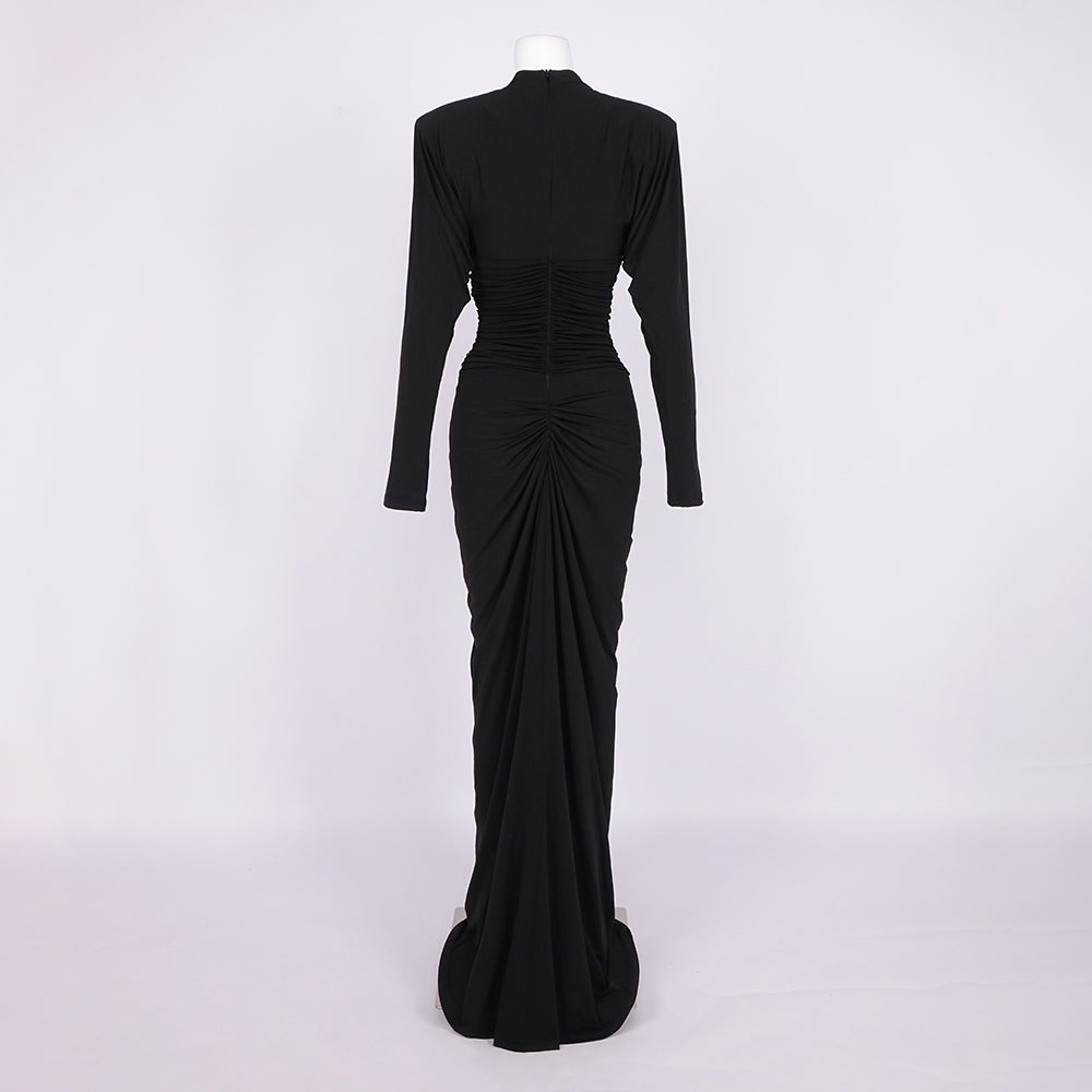VINNA BLACK HIGH NECK CRYSTAL MAXI DRESS
