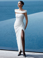 ANNA WHITE OFF SHOULDER MIDI DRESS