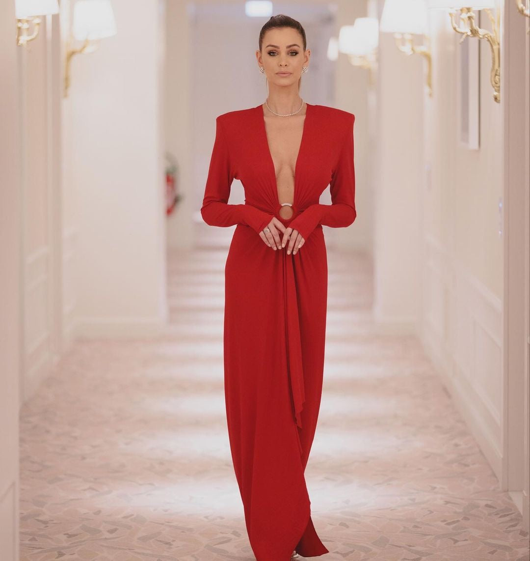 JOSLYN LONG SLEEVES V NECK DRESS