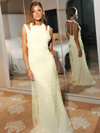AYANNA SEXY PEARL MESH MAXI DRESS