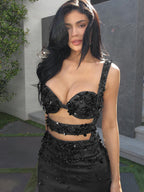 BIANCA BLACK SEQUINS MAXI DRESS