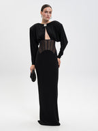 ELEANOR BLACK DIAMOND MESH MAXI DRESS