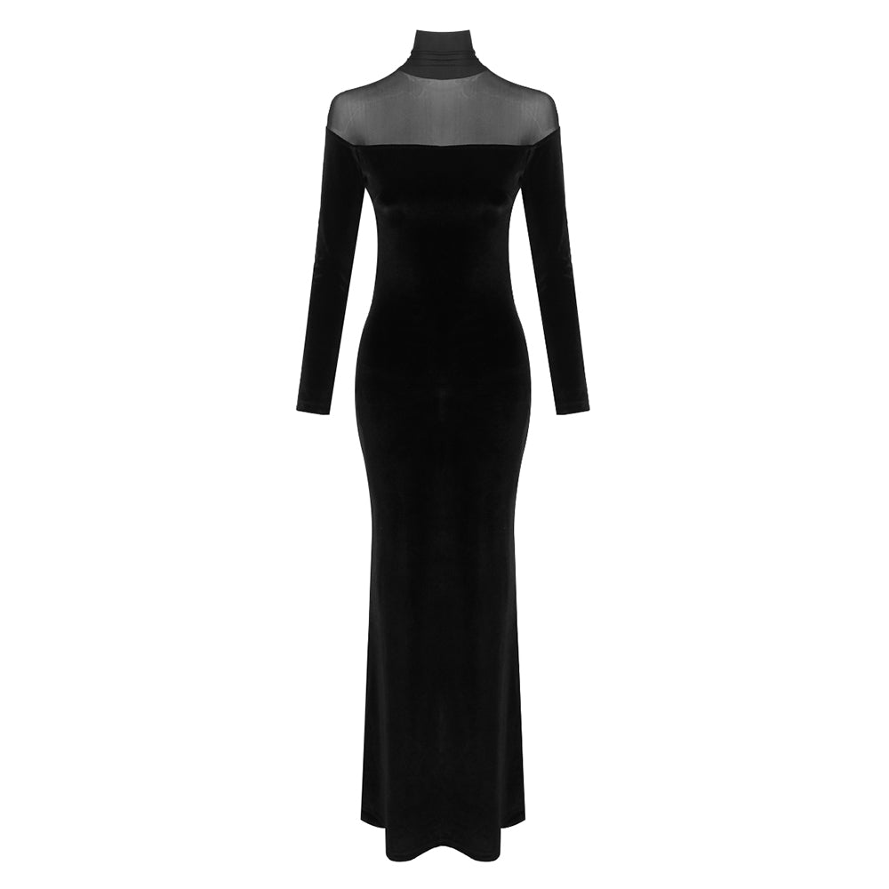 SHAHIDA BLACK HIGH NECK MAXI DRESS