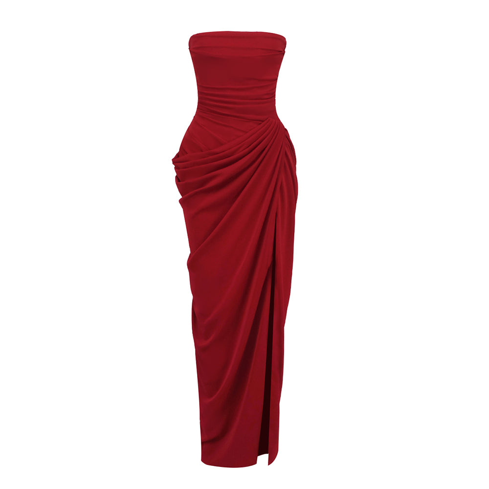CORAL YELLOW STRAPLESS MAXI DRESS