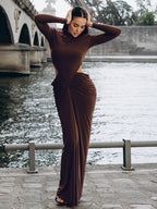 FAITH BROWN HIGH NECK MAXI DRESS