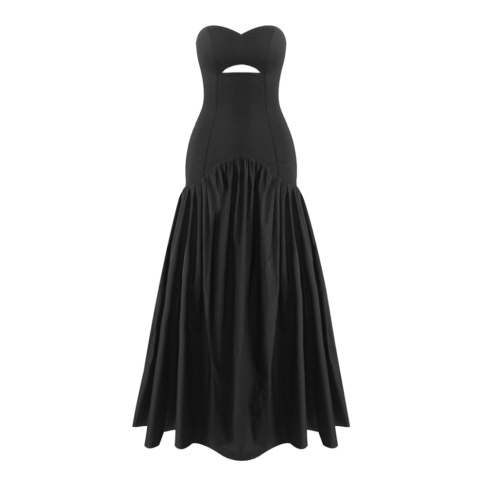 WISSAL BLACK HOLLOWED OUT MAXI DRESS