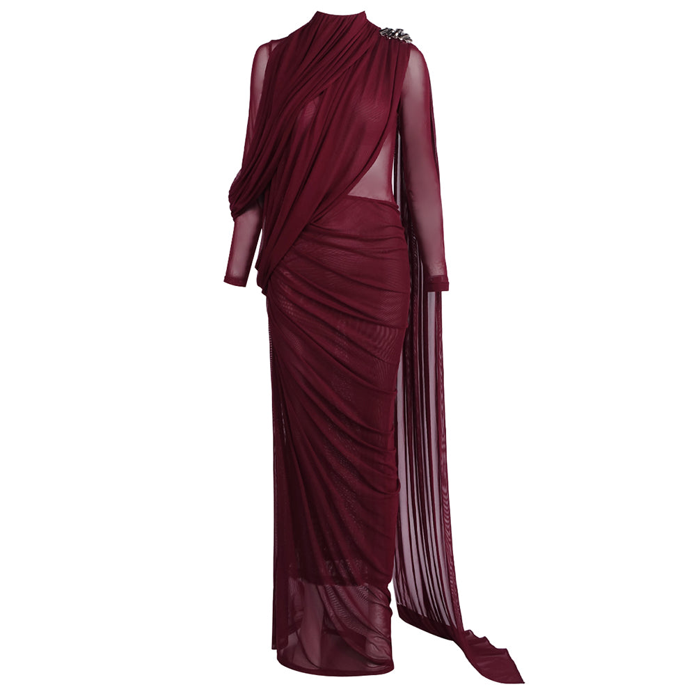 DANIELLE VINTAGE BURGUNDY SLIMMING MAXI DRESS