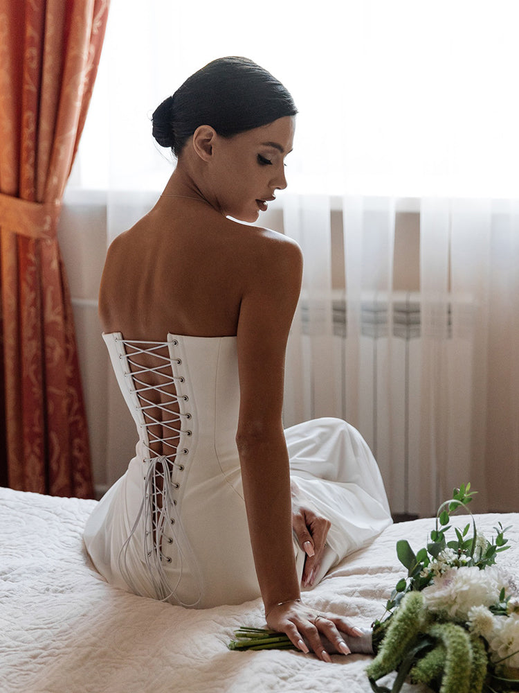 YARA WHITE DRAPED STRAPLESS MAXI DRESS