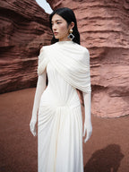 SHARON ELEGANT WHITE DRAPED MAXI DRESS