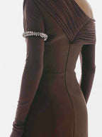 LAURA OFF-SHOULDER BROWN MAXI DRESS