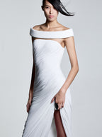 ANNA WHITE OFF SHOULDER MIDI DRESS