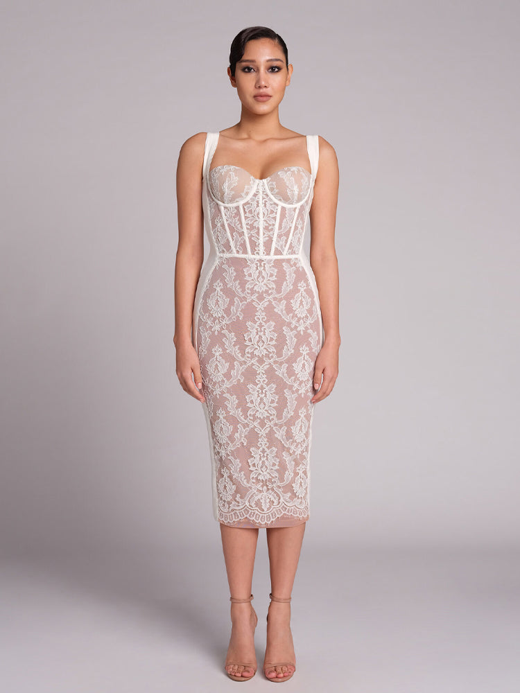 APOPI WHITE MIDI DRESS