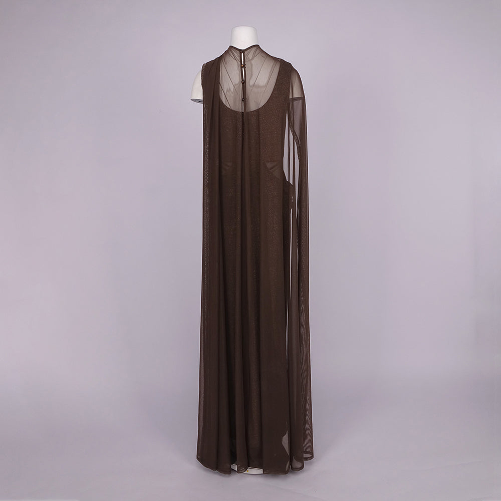 NOEMI BROWN SEQUIN EVENING MAXI DRESS