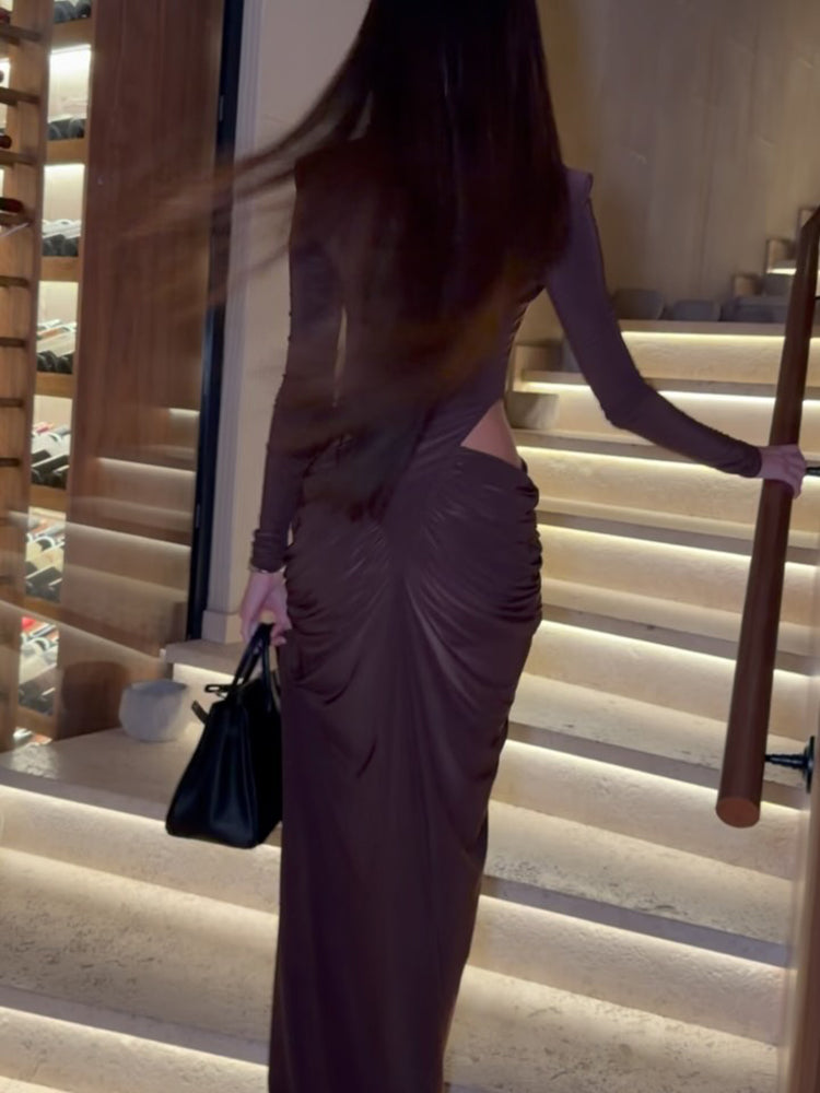 FAITH BROWN HIGH NECK MAXI DRESS