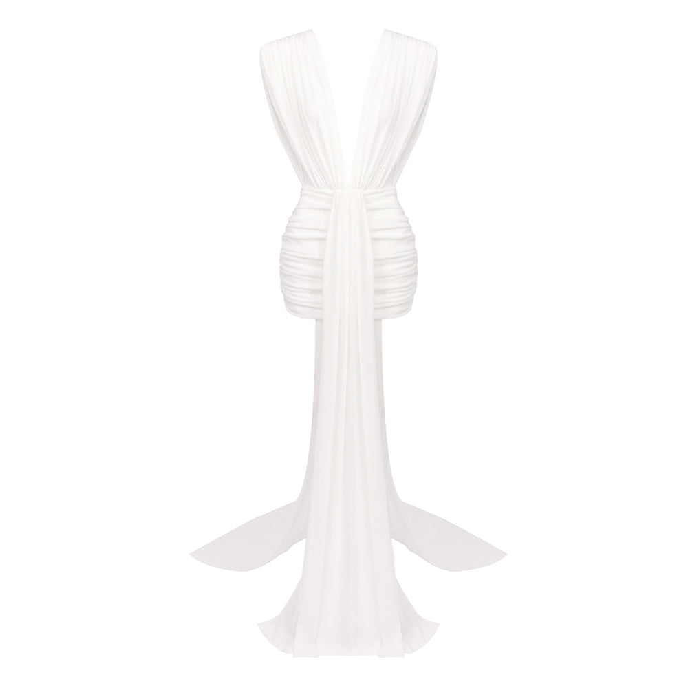 CLARA WHITE DEEP V NECK MINI DRESS
