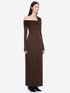 LAURA OFF-SHOULDER BROWN MAXI DRESS