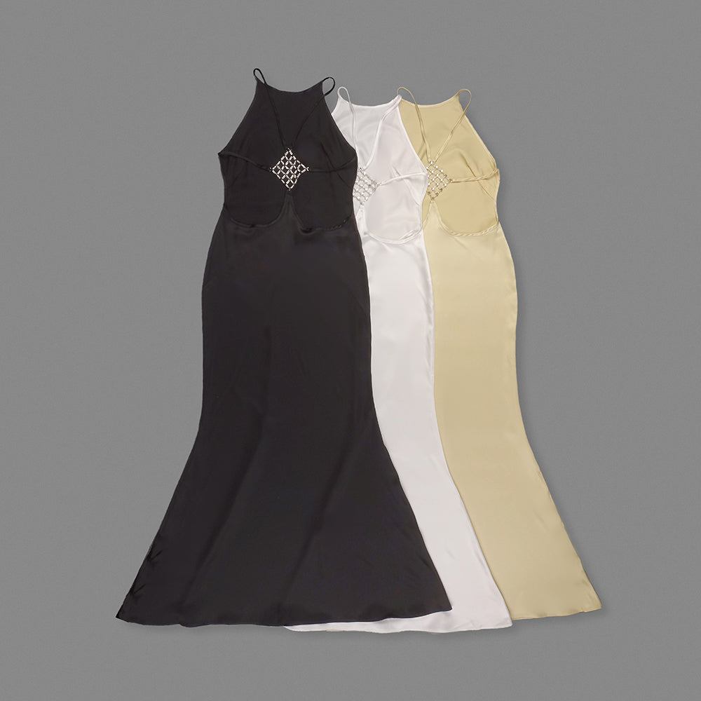 ANELIZE SEXY BACKLESS SATIN MAXI DRESS FOR WOMEN