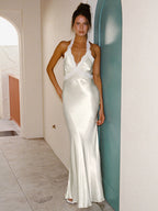 DAVINA ELEGANT WHITE SATIN MAXI DRESS