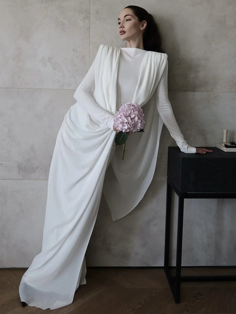 DIANA ELEGANT WHITE LONG SLEEVE MAXI DRESS