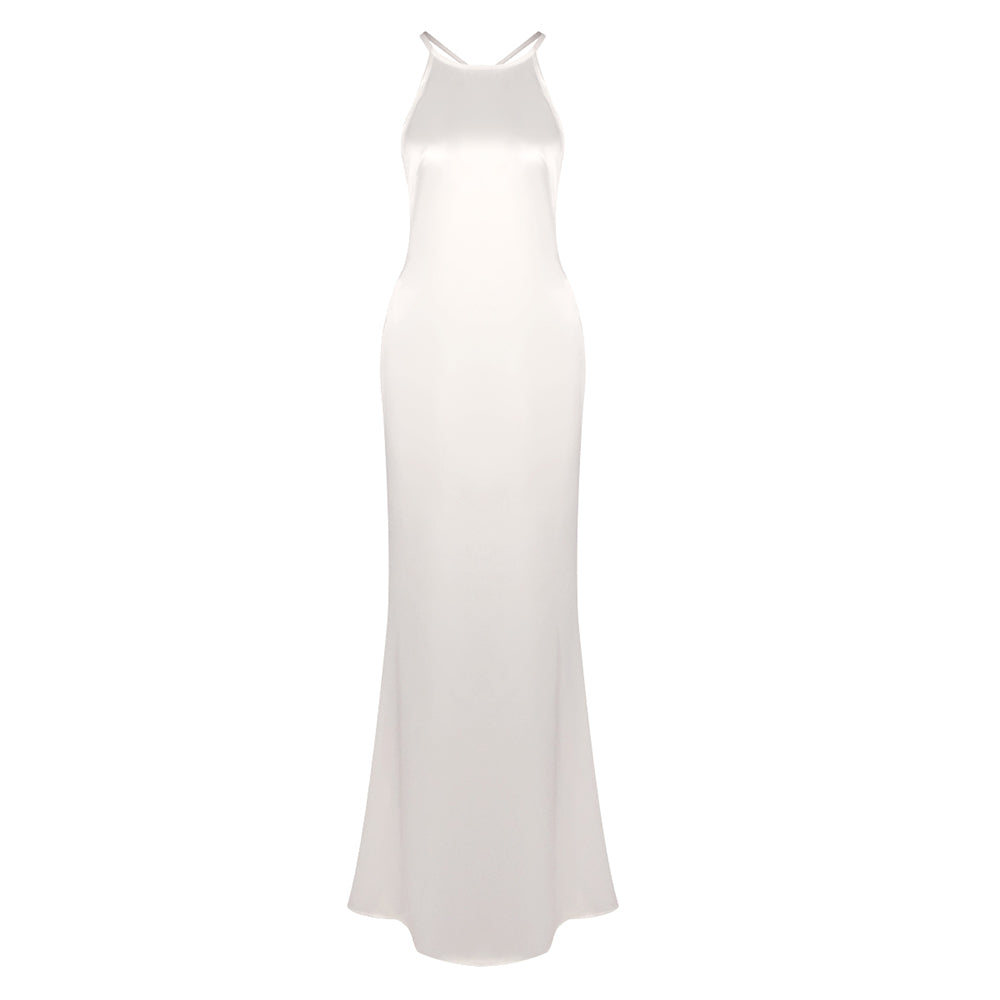 ANELIZE SEXY BACKLESS SATIN MAXI DRESS FOR WOMEN