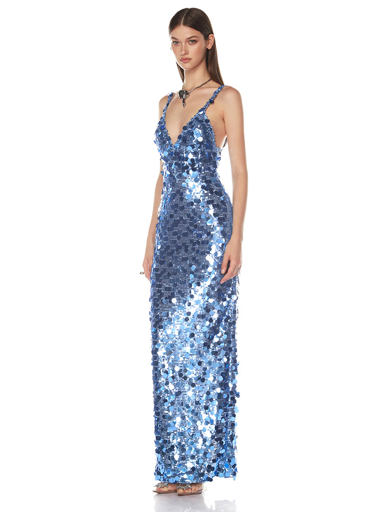 KELSEY BLUE SEQUINS MAXI DRESS