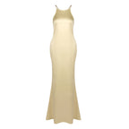 ANELIZE SEXY BACKLESS SATIN MAXI DRESS FOR WOMEN