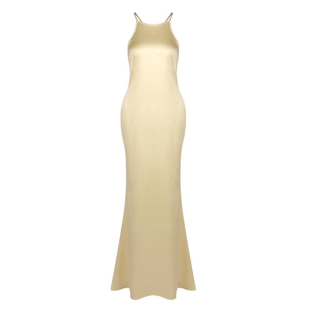 ANELIZE SEXY BACKLESS SATIN MAXI DRESS FOR WOMEN