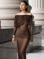 BIANKA ELEGANT OFF SHOULDER PINK MAXI DRESS
