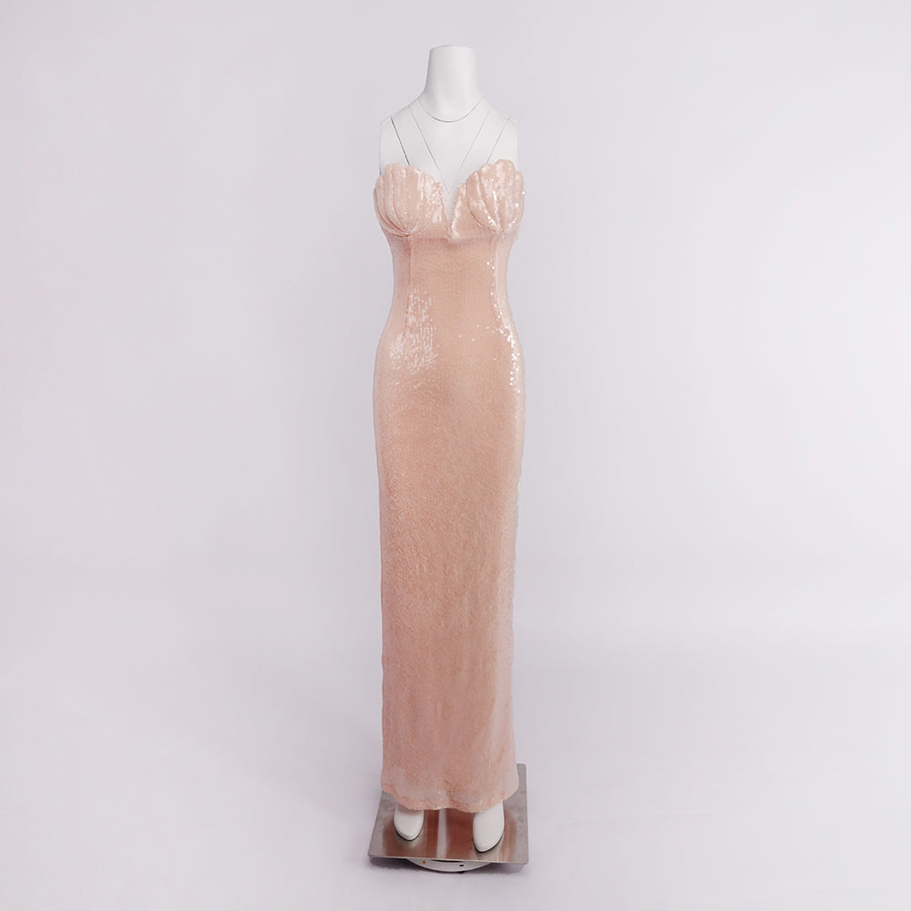 CHRISTINE NUDE SEQUIN STRAPLESS MAXI DRESS