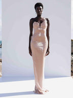 CHRISTINE NUDE SEQUIN STRAPLESS MAXI DRESS