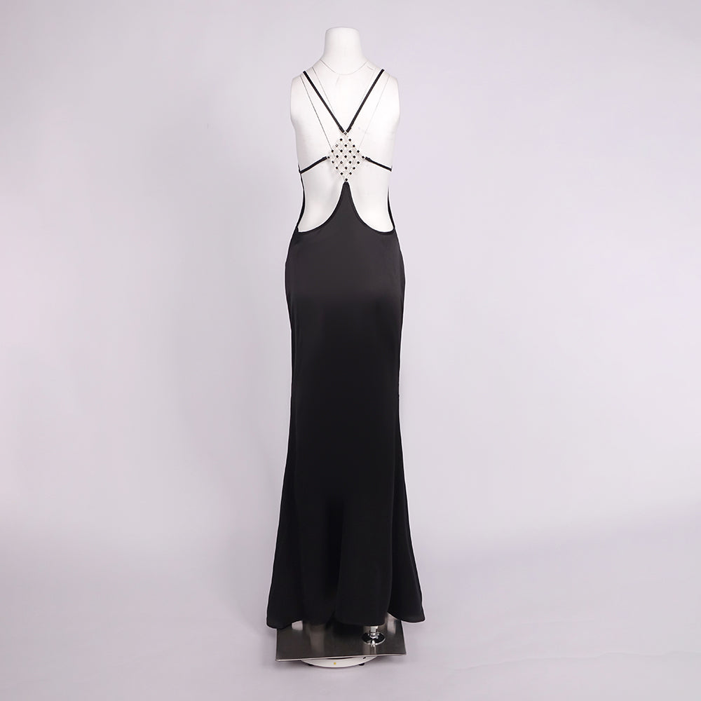 ANELIZE SEXY BACKLESS SATIN MAXI DRESS FOR WOMEN