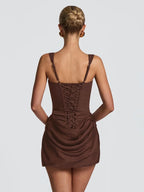 DANA CORSET RUCHED SLING MINI DRESS