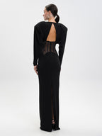 ELEANOR BLACK DIAMOND MESH MAXI DRESS