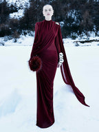 DANIELLE VINTAGE BURGUNDY SLIMMING MAXI DRESS