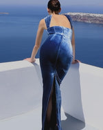 Charger et lire la vidéo dans la visionneuse de la Galerie, CRISTINA BLUE SLEEVELESS LONG DRESS
