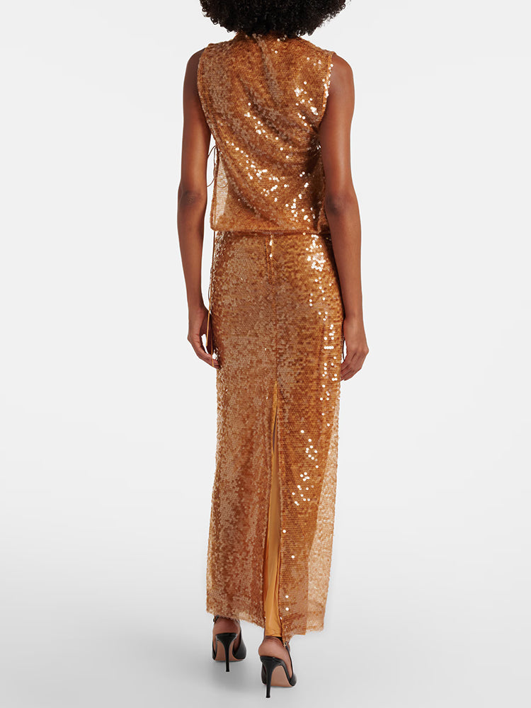 BONNIE ORANGE SEQUINS MAXI DRESS
