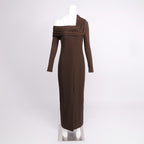 LAURA OFF-SHOULDER BROWN MAXI DRESS