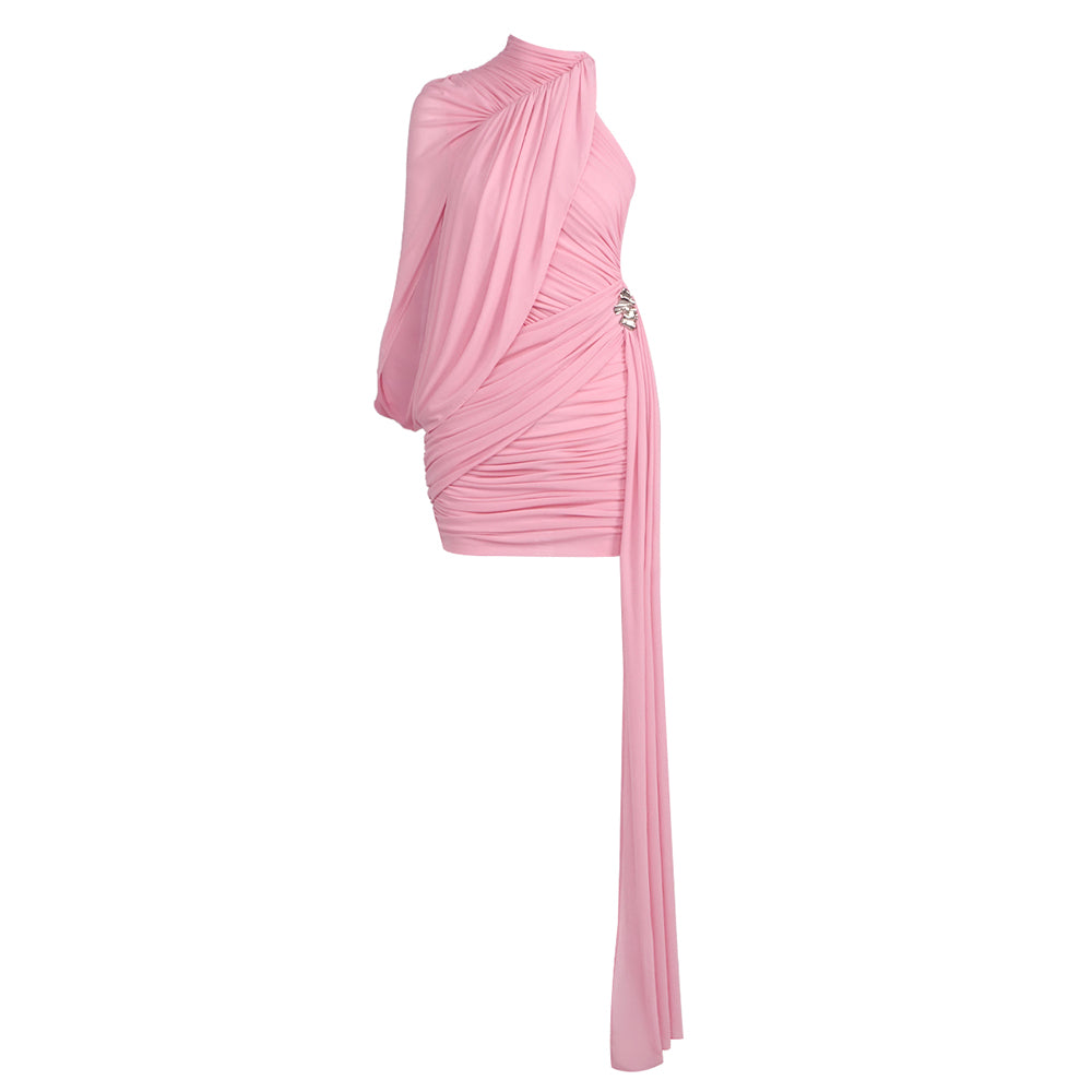 ZAIDA WHITE DRAPED ONE SHOULDER MINI DRESS