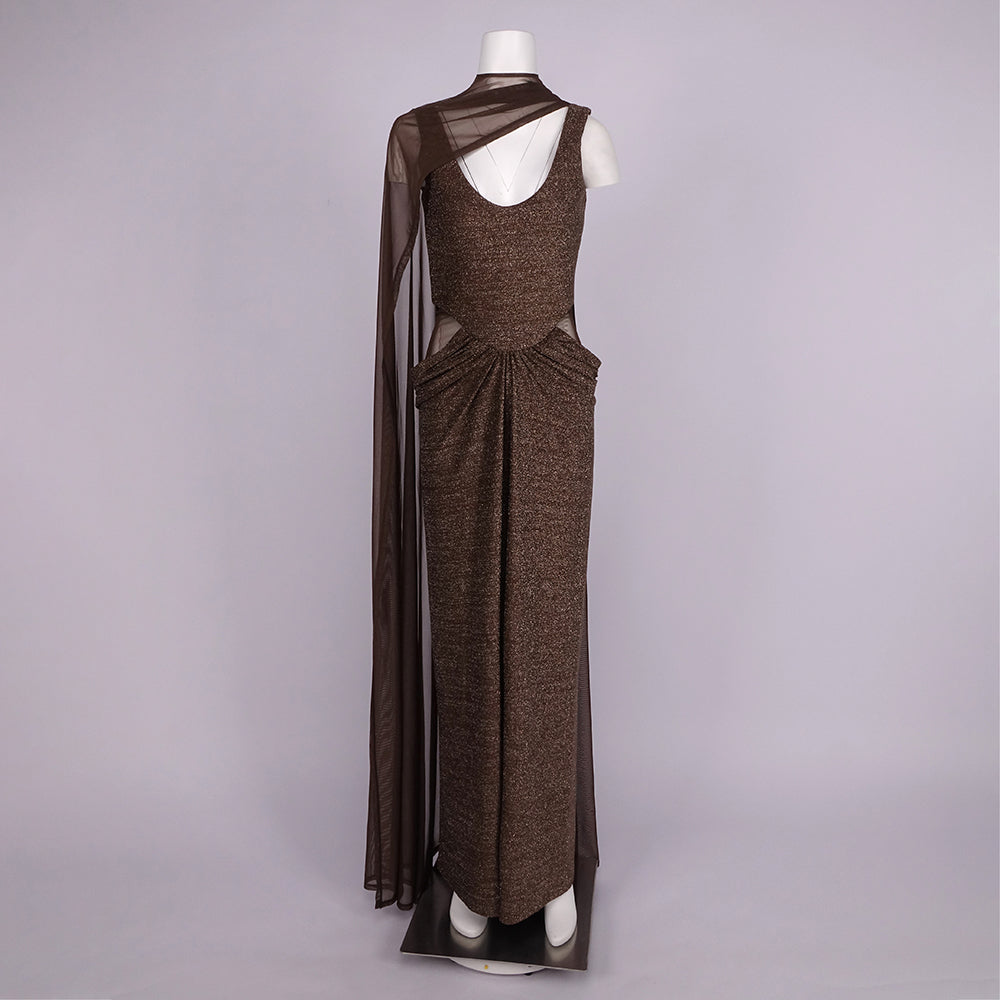 NOEMI BROWN SEQUIN EVENING MAXI DRESS