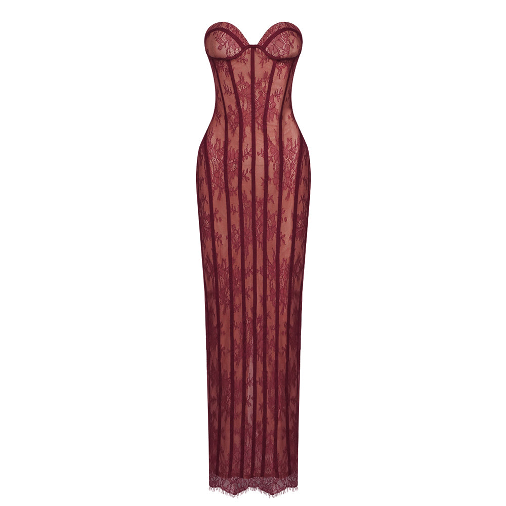 NORA BLACK LACE CORSET MAXI DRESS