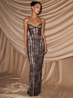 NORA BLACK LACE CORSET MAXI DRESS