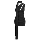 IRENE HALTER WRAP CUTOUT RUCHED MINI DRESS