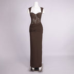 BRIANA BROWN LACE MAXI DRESS FOR WOMEN